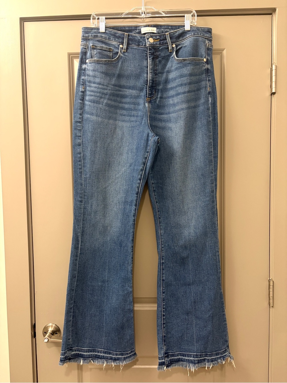 LOFT Curvy Slim Flare High Waisted Jeans with Raw Hem
